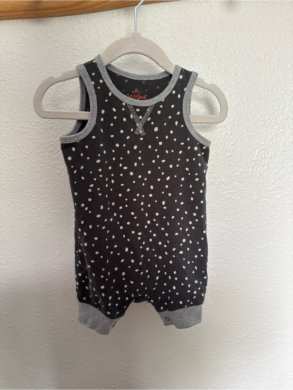 Cat & Jack Black Romper with Cream Polka Dots